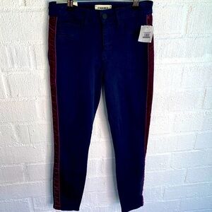 L'AGENCE Velvet Stripe Margot High Rise Skinny Navy Purple Denim Jeans 23